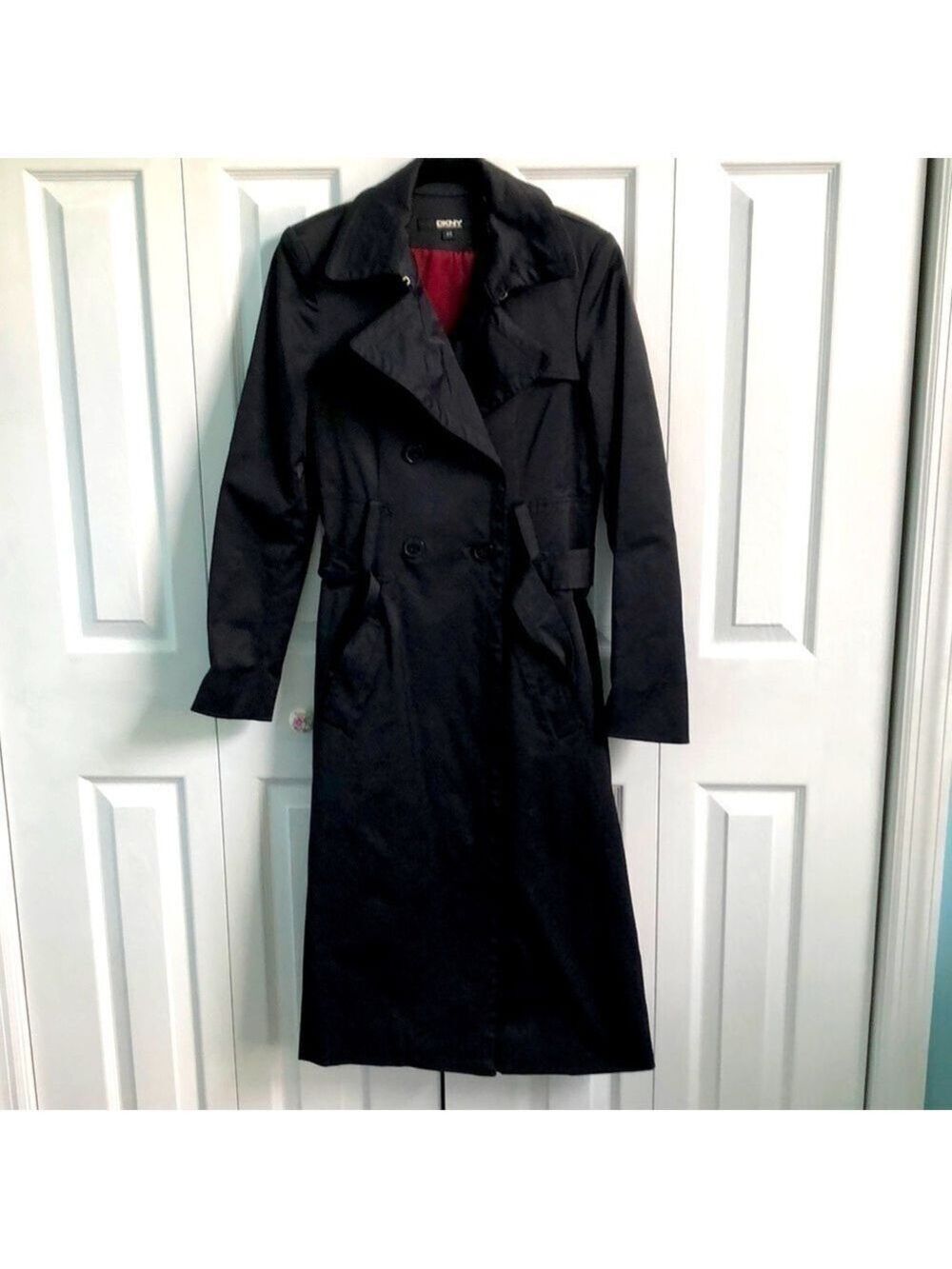 DKNY Double Breasted Belted Trench Coat Black Size XS - Picture 8 of 16